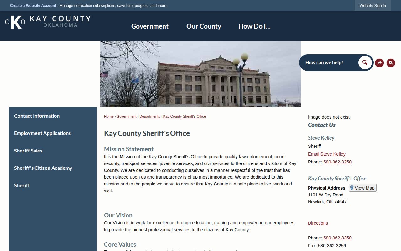 Kay County booking records contact page
