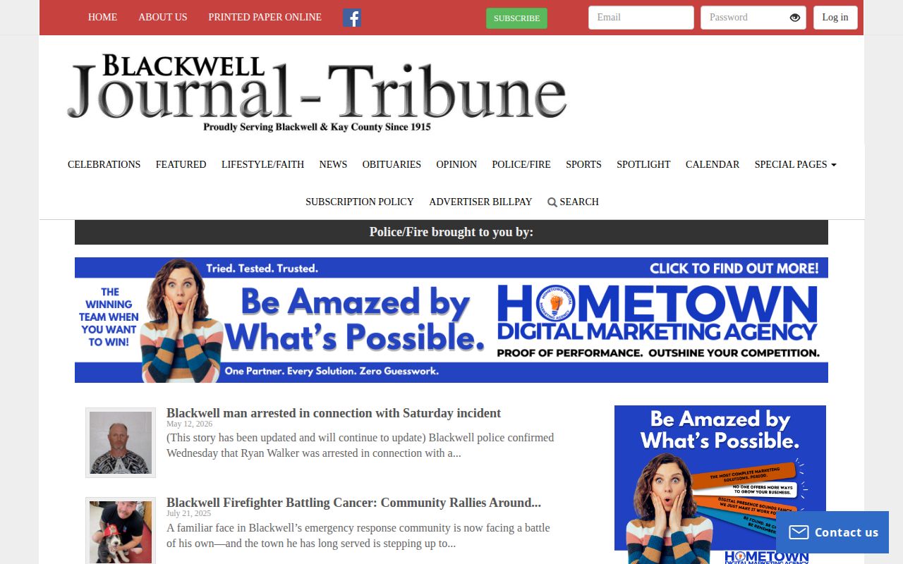 Kay County arrest and booking records coverage at the Blackwell Journal-Tribune